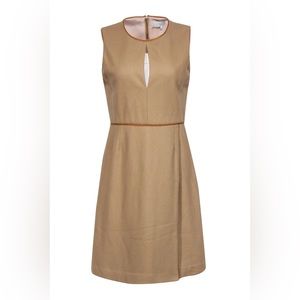 Adam Lippes - Brown Wool Midi Dress W/ Leather Trim size 0